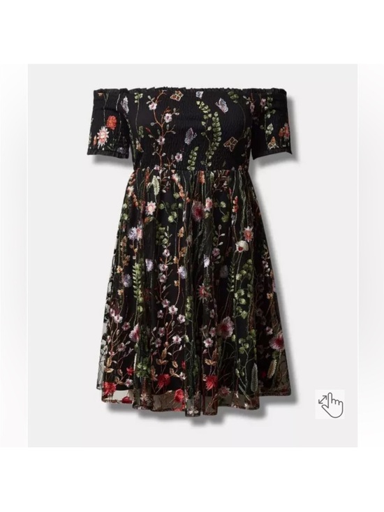 torrid Dresses & Skirts - 🧚 Torrid NWT Floral Embroidered Off Shoulder Mesh Dress Size 12 fairycore